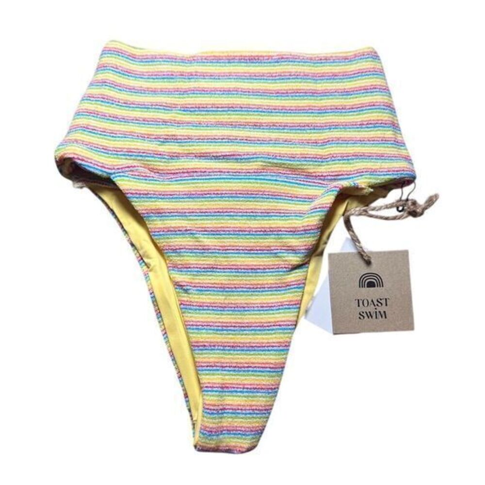 NWT Toast Swim Women's‎ Signature Banded Waist Bikini Bottom Rainbow Rib Size XS